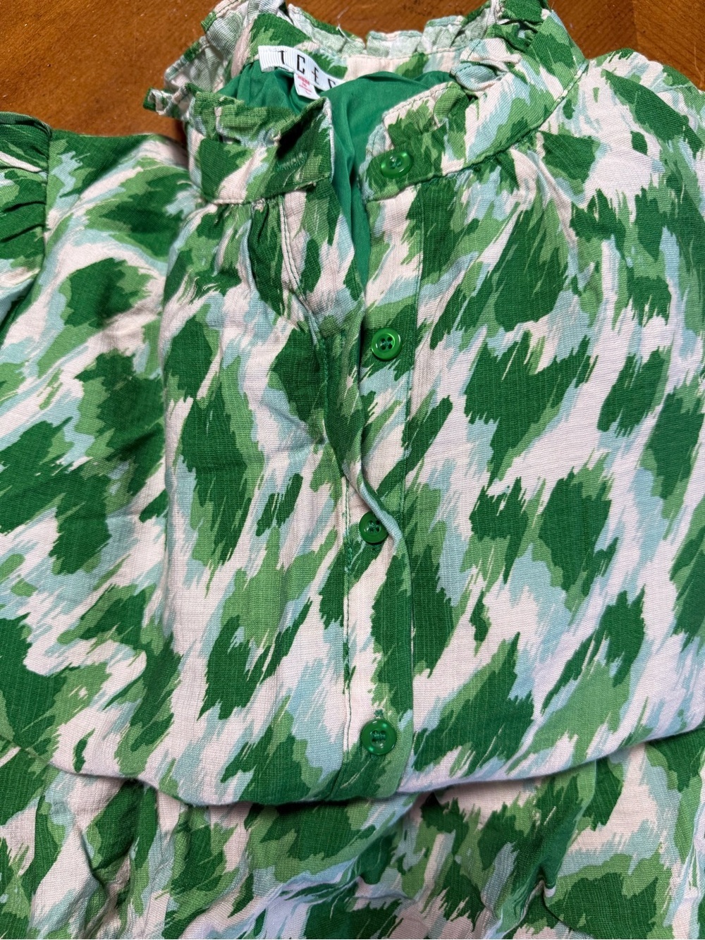 T C E C Green Patterned Women's Dress Long Sleeve Size L